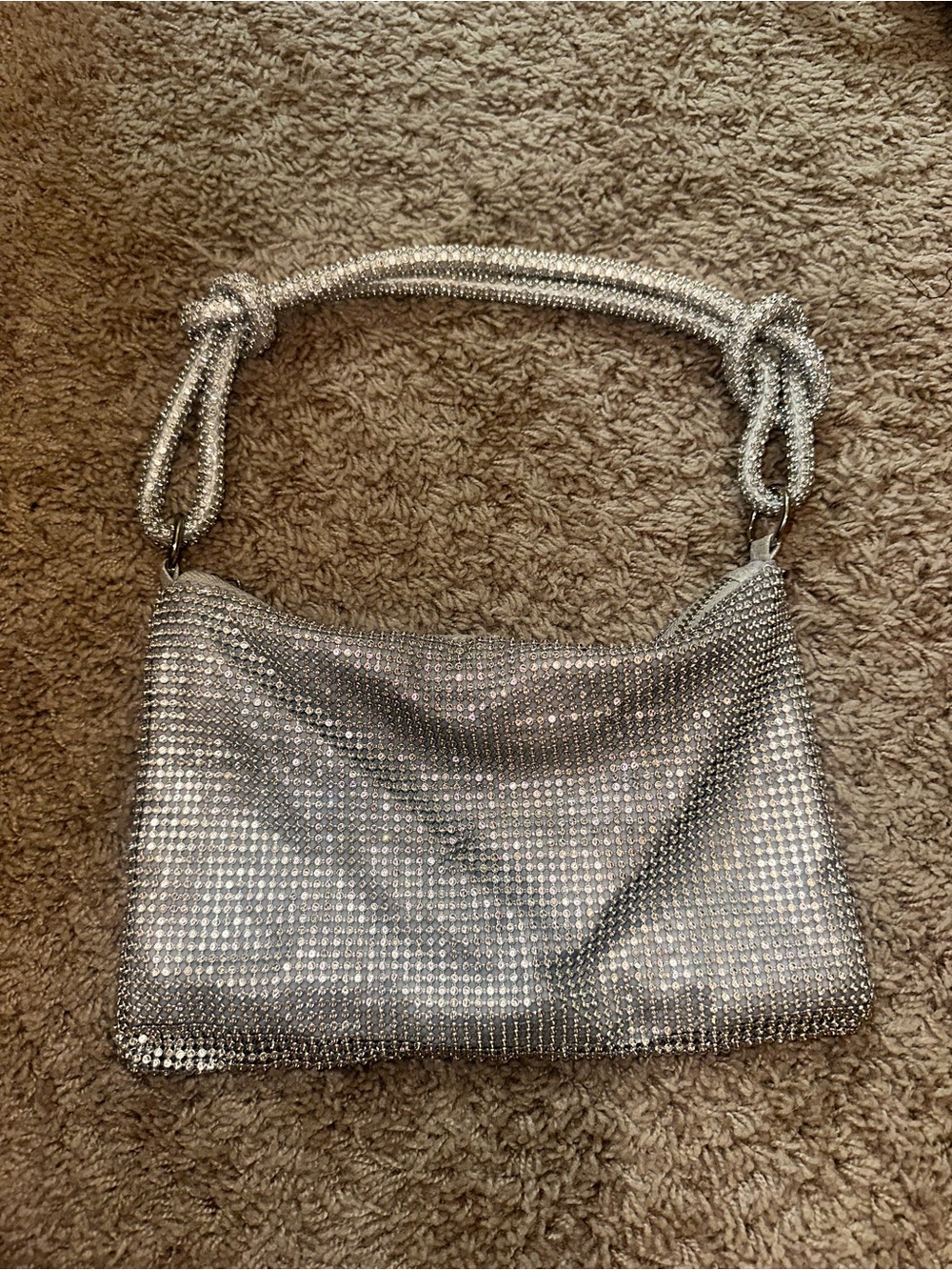 Windsor Silver Rhinestone Knotted-Handle Mini Shoulder Bag